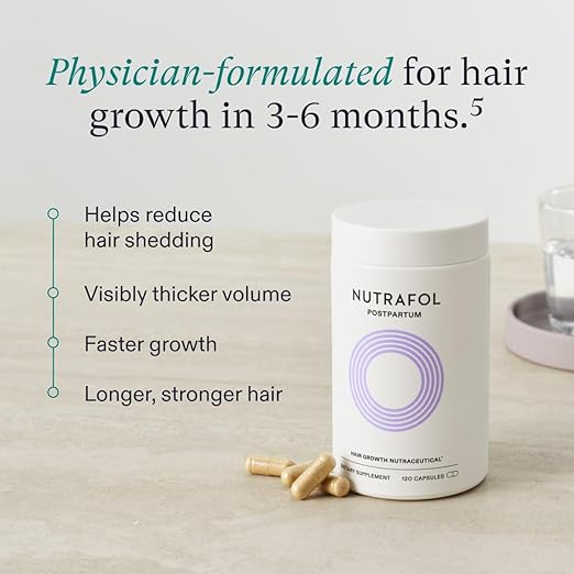 Nutrafol Postpartum Hair Growth Supplement With Clinically Effective, Breastfeeding-friendly Ingredients for Visibly Thicker, Stronger Hair (1-Month Supply)