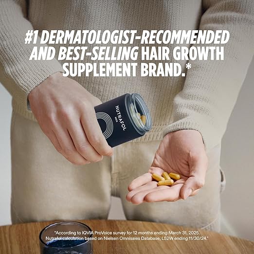 Nutrafol Men's Hair Growth Supplements, Clinically Tested for Visibly Thicker Hair and Scalp Coverage, Dermatologist Recommended - 1 Month Supply