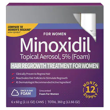Kirkland Signature 5% Minoxidil Foam for Women, Hair Loss Regrowth Treatment, Unscented, Easy Application