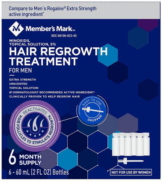 Member's Mark Hair Regrowth Treatment Extra Strength for Men, 5% Minoxidil Topical Solution, 2 fl. oz 6 pack (6 Month Supply)